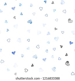 Light BLUE vector seamless layout with sweet hearts. Blurred decorative design in doodle style with hearts. Pattern for marriage gifts, congratulations.