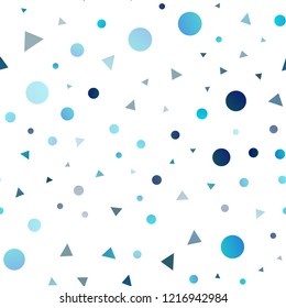 Light BLUE vector seamless layout with circles, lines. Glitter abstract illustration with spheres, triangular lines. Pattern for design of fabric, wallpapers.