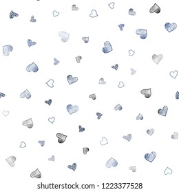 Light BLUE vector seamless layout with sweet hearts. Decorative shining illustration with hearts on abstract template. Template for Valentine's greeting postcards.