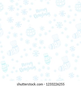 Light BLUE vector seamless layout with bright snowflakes, balls, socks, mittens. Colorful illustration with xmas symbols. Design for wallpaper, fabric makers.