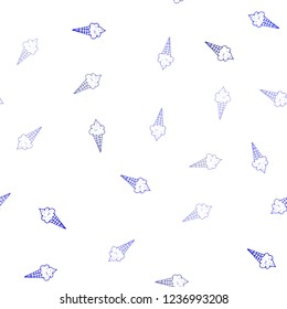 Light BLUE vector seamless layout with ice-cream set. Glitter abstract sketch with ice-cream cones. Template of a black hot beverage in a cafe.