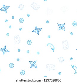 Light BLUE vector seamless layout with restaurant food. Illustration with set of fresh food in doodle style. Design for ad, poster, banner of cafes or restaurants.