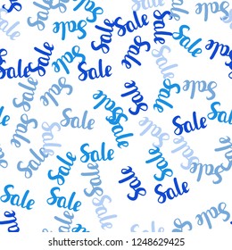 Light BLUE vector seamless layout with discount of 70, 90%. Colored words of sales with gradient on white background. Backdrop for mega promotions, discounts.
