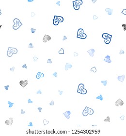 Light BLUE vector seamless layout with sweet hearts. Glitter abstract illustration with colorful hearts in romantic style. Template for Valentine's greeting postcards.