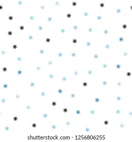 Light BLUE vector seamless layout with bright snowflakes. Shining colorful illustration with snow on abstract template. Texture for window blinds, curtains.