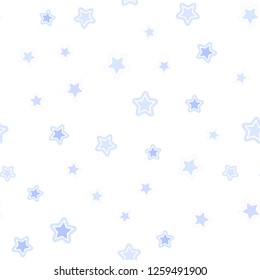 Light BLUE vector seamless layout with bright stars. Stars on blurred abstract background with gradient. Template for business cards, websites.