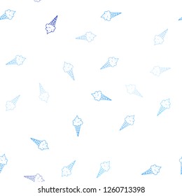 Light BLUE vector seamless layout with ice-cream set. Beautiful colorful illustration with ice-cream cones. Template of a black hot beverage in a cafe.