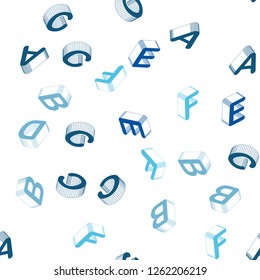 Light BLUE vector seamless layout with 3D latin alphabet. Colorful gradient design in 3D style with signs of alphabet. Texture for window blinds, curtains.