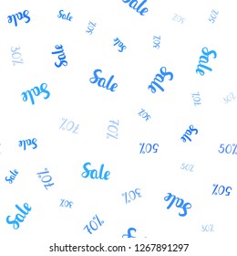 Light BLUE vector seamless layout with discount of 30, 50, 70%. Shining colorful illustration with isolated selling prices. Template for season sales, shopping ads.