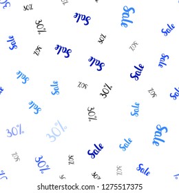 Light BLUE vector seamless layout with discount of 30%. Illustration with signs of sales on abstract template. Template for season sales, shopping ads.