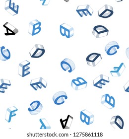 Light BLUE vector seamless layout with 3D latin alphabet. Abstract illustration with 3D ABC symbols. Design for textile, fabric, wallpapers.