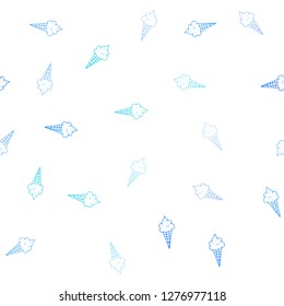 Light BLUE vector seamless layout with ice-cream set. Set of abstract ice-cream cones with colorful gradient. Pattern for ads of breakfast, lunch, dinner.