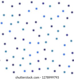 Light BLUE vector seamless layout with bright snowflakes. Shining colorful illustration with snow in christmas style. Texture for window blinds, curtains.