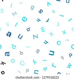 Light BLUE vector seamless layout with latin alphabet. Modern geometrical illustration with ABC english symbols. Pattern for design of fabric, wallpapers.