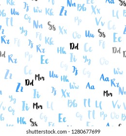 Light BLUE vector seamless layout with latin alphabet. Modern geometrical illustration with ABC english symbols. Pattern for trendy fabric, wallpapers.