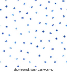 Light BLUE vector seamless layout with bright snowflakes. Shining colorful illustration with snow in christmas style. Texture for window blinds, curtains.