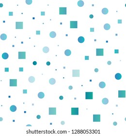 Light BLUE vector seamless layout with circle spots, cubes. Colorful gradient with circles, rectangles on abstract backdrop. Pattern for trendy fabric, wallpapers.