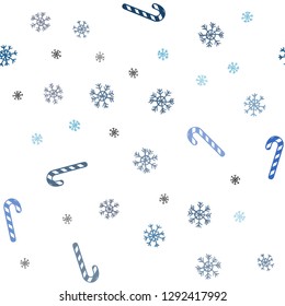 Light BLUE vector seamless layout with christmas sweet desserts.