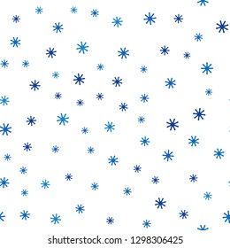 Diseño ligero AZUL con copos de nieve brillantes. Ilustración abstracta geométrica moderna con copos de nieve. Patrón de diseño de tela, tapicería.