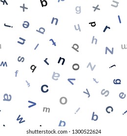 Light BLUE vector seamless layout with latin alphabet. Colored alphabet signs with gradient on white background. Texture for window blinds, curtains.