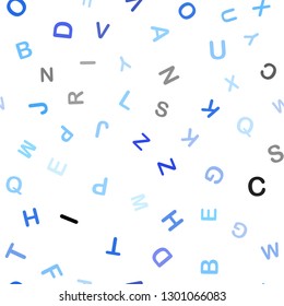 Light BLUE vector seamless layout with latin alphabet. Shining illustration with ABC symbols on abstract template. Template for business cards, websites.
