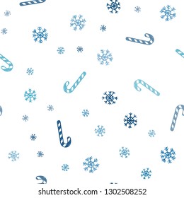 Light BLUE vector seamless layout with christmas sweet desserts.