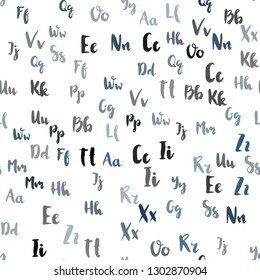Light BLUE vector seamless layout with latin alphabet. Modern geometrical illustration with ABC english symbols. Texture for window blinds, curtains.