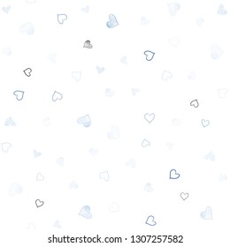 Light BLUE vector seamless layout with sweet hearts. Blurred decorative design in doodle style with hearts. Template for Valentine's greeting postcards.