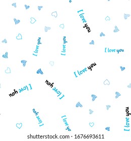 Light BLUE vector seamless layout with sweet hearts. Glitter abstract illustration with colorful hearts in romantic style. Pattern can be used for valentine's ad, booklets.