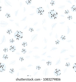 Light BLUE vector seamless natural pattern with leaves and flowers. Illustration with doodles on abstract template. Hand painted design for web, leaflet, textile.