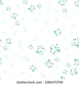 Light BLUE vector seamless natural pattern with leaves and flowers. Sketchy doodles on white background. A new texture for your wallpaper design.