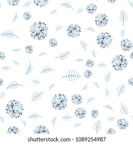 Light BLUE vector seamless natural background with leaves and flowers. Shining colored illustration with leaves and flowers. Pattern for colorful books and pages for kids.