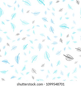 Light BLUE vector seamless  natural elegant artwork. Glitter abstract illustration with doodles and leaves. Hand painted design for web, leaflet, textile.