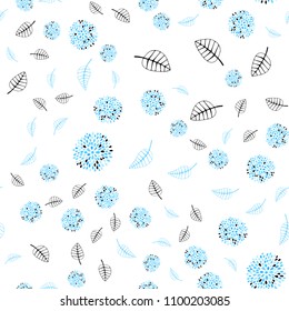 Light BLUE vector seamless natural background with leaves and flowers. Abstract illustration with leaves, flowers in doodles style. Pattern for heads of websites and designs.