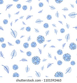 Light BLUE vector seamless natural background with leaves and flowers. Colorful illustration in doodle style with leaves, flowers. Completely new design for your business.