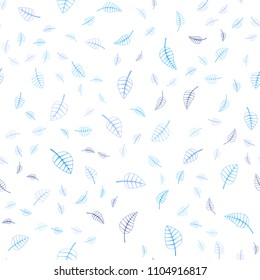 Light BLUE vector seamless  natural elegant template. Sketchy doodles with leaves on blurred background. Pattern for colorful books and pages for kids.