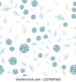 Light BLUE vector seamless natural artwork with leaves and flowers. Leaves and flowers with gradient on white background. Completely new template for your brand book.