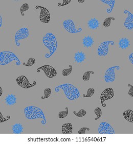 Light BLUE vector seamless natural backdrop with leaves and flowers. Shining colored illustration with leaves and flowers. Hand painted design for web, leaflet, textile.