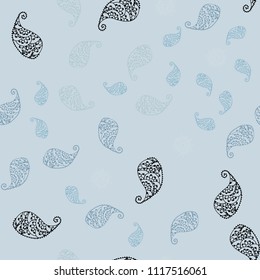 Light BLUE vector seamless natural artwork with leaves and flowers. Abstract illustration with leaves, flowers in doodles style. Textured pattern for a website, banner.