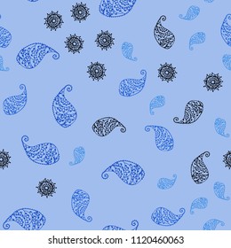 Light BLUE vector seamless natural artwork with leaves and flowers. Glitter abstract illustration with leaves and flowers. Pattern for wallpapers and coloring books.
