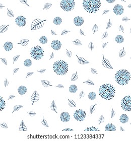 Light BLUE vector seamless natural pattern with leaves and flowers. Modern abstract illustration with leaves and flowers. Hand painted design for web, wrapping.