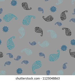 Light BLUE vector seamless natural pattern with leaves and flowers. Illustration with doodles on abstract template. Doodle design can be used for your web site.