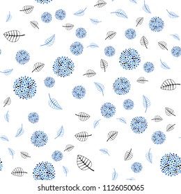 Light BLUE vector seamless natural pattern with leaves and flowers. Glitter abstract illustration with leaves and flowers. Doodle design can be used for your web site.