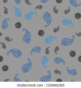 Light BLUE vector seamless natural pattern with leaves and flowers. Decorative design in Indian style on white background. A new texture for your wallpaper design.
