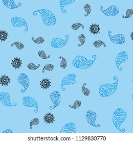 Light BLUE vector seamless natural artwork with leaves and flowers. Colorful illustration in doodle style with leaves, flowers. Brand new style for your business design.