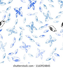 Light BLUE vector seamless natural backdrop with leaves. Glitter abstract illustration with doodles and leaves. Template for business cards, websites.