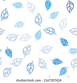 Light BLUE vector seamless natural backdrop with leaves. Shining colored illustration with leaves in doodle style. Pattern for design of window blinds, curtains.