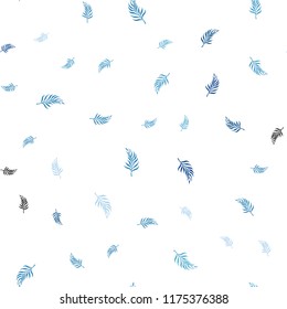Light BLUE vector seamless natural backdrop with leaves. leaves on elegant natural pattern with gradient. Pattern for design of window blinds, curtains.