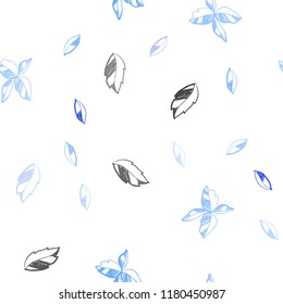 Light BLUE vector seamless natural backdrop with leaves. A vague abstract illustration with leaves in doodles style. Design for textile, fabric, wallpapers.