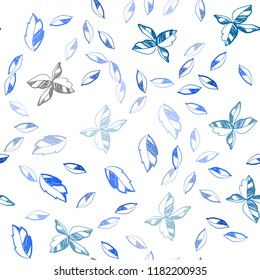 Light BLUE vector seamless natural backdrop with leaves. Doodle illustration of leaves in Origami style with gradient. Pattern for design of fabric, wallpapers.